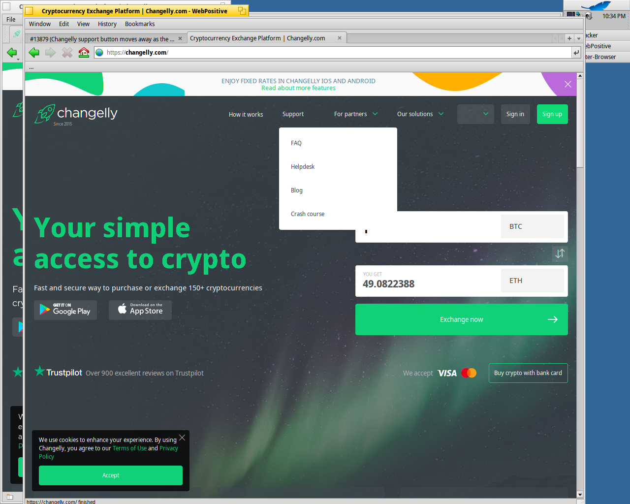 #13879 (Changelly support button moves away as the user ...