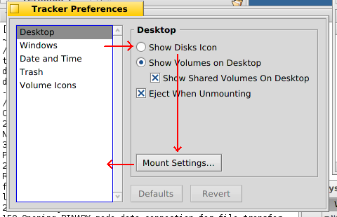 'Tracker Preferences'-window with Defaults and Revert buttons disabled