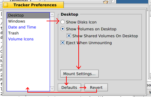 'Tracker Preferences'-window with Defaults and Revert buttons enabled (new behaviour)