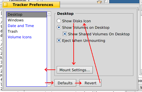 'Tracker Preferences'-window with Defaults and Revert buttons enabled (old behaviour)